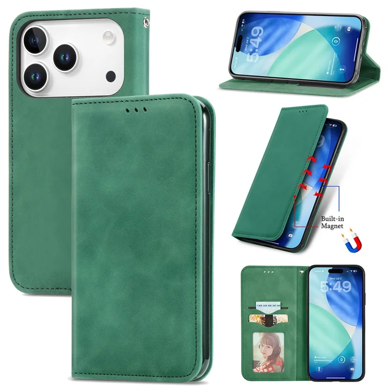 For Blackview Wave 7C Leather Case with Card Holder Magnetic Absorption Phone Cover - Green