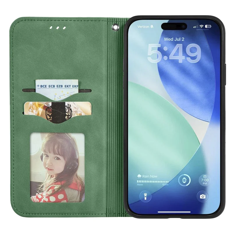 For Blackview Wave 7C Leather Case with Card Holder Magnetic Absorption Phone Cover - Green
