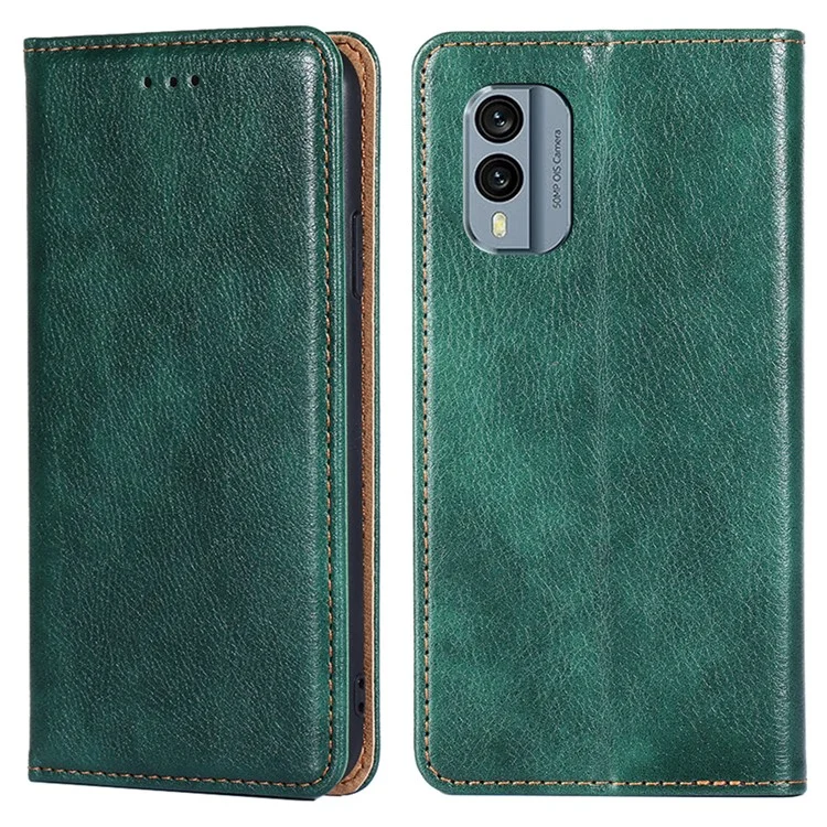 For Nokia X30 5G PU Leather Anti-scratch Phone Case Foldable Stand Wallet Magnetic Auto Closing Cover - Green