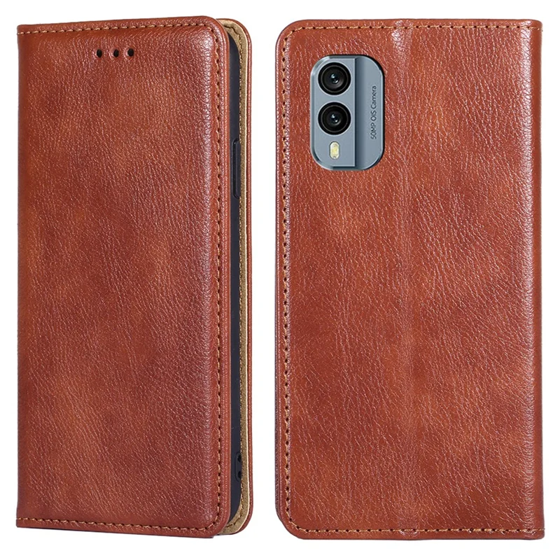 For Nokia X30 5G PU Leather Anti-scratch Phone Case Foldable Stand Wallet Magnetic Auto Closing Cover - Brown