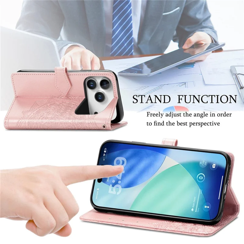 For Blackview Wave 7C Wallet Case Mandala Flower Leather Phone Cover Stand - Rose Gold