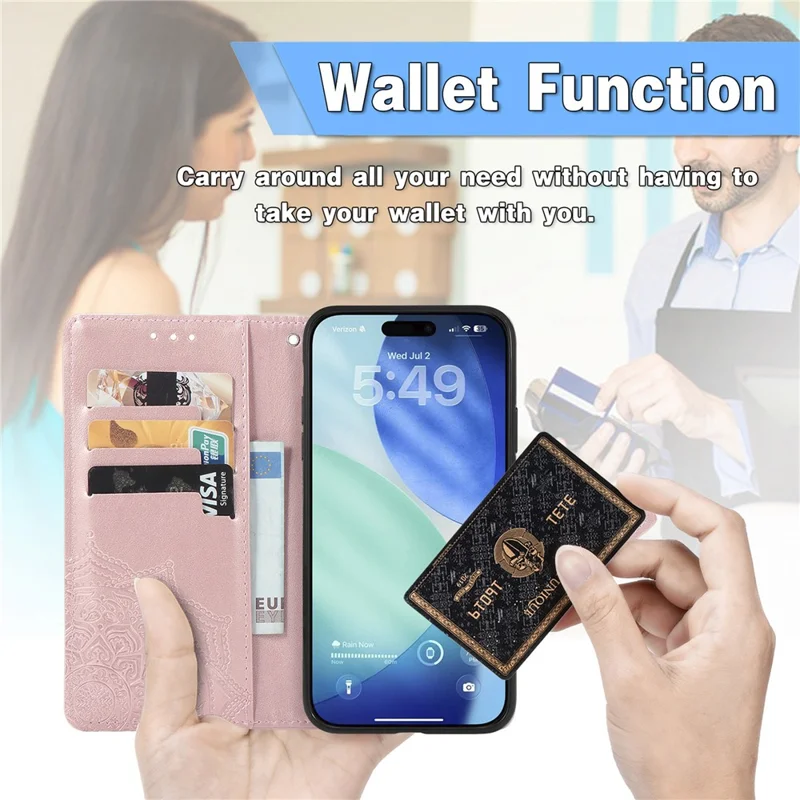 For Blackview Wave 7C Wallet Case Mandala Flower Leather Phone Cover Stand - Rose Gold