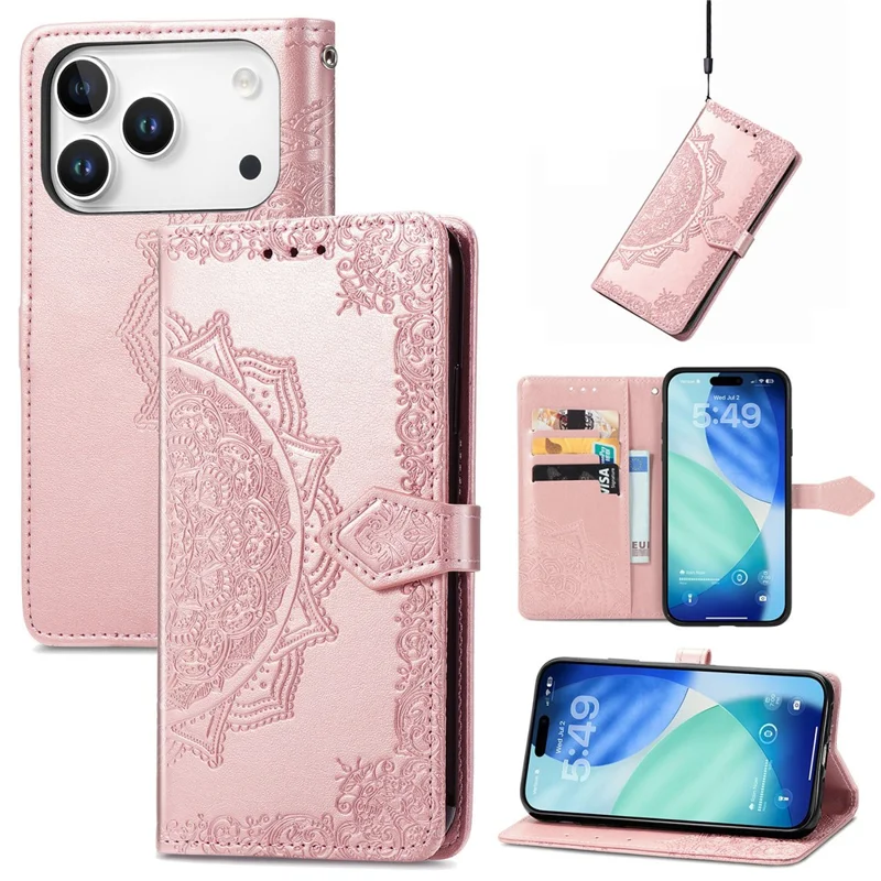 For Blackview Wave 7C Wallet Case Mandala Flower Leather Phone Cover Stand - Rose Gold