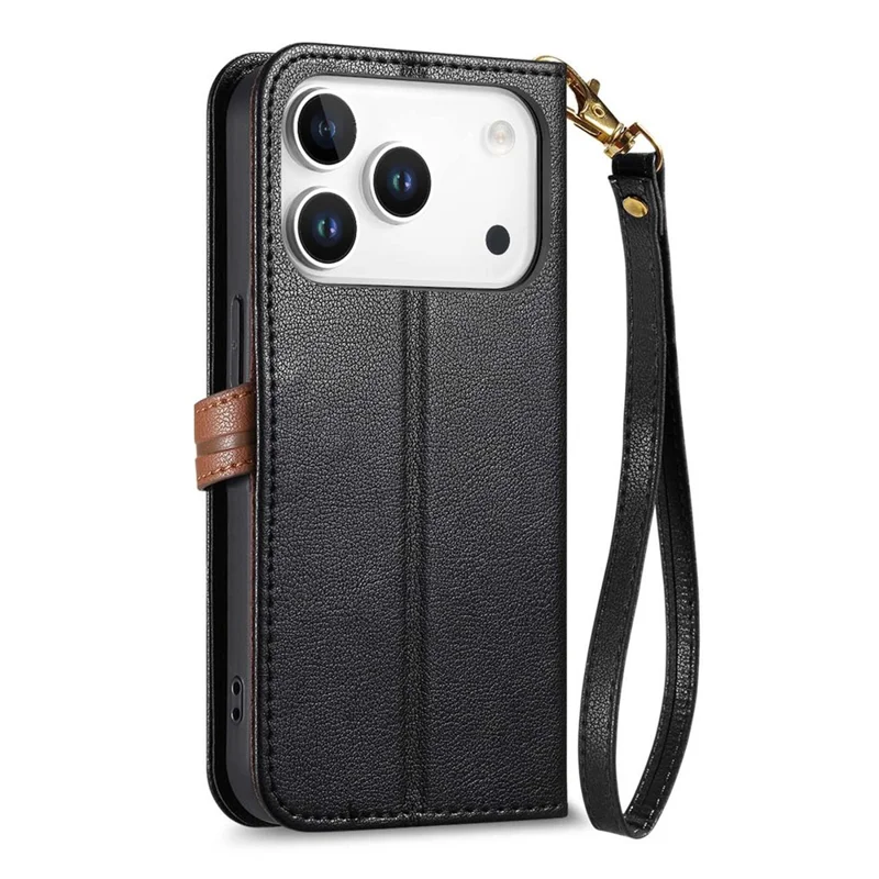 For Blackview Wave 7C Stand Case Leaf Shape Magnetic Clasp Leather Phone Cover with Hand Strap - Black