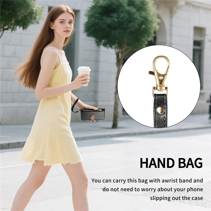 For Blackview Wave 7C Stand Case Leaf Shape Magnetic Clasp Leather Phone Cover with Hand Strap - Black