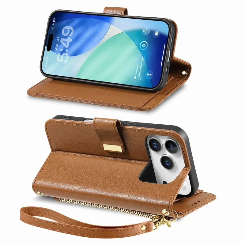 For Blackview Wave 7C Case Floral Leaf Pattern Multi Card Slots Zipper Leather Phone Cover with Wrist Strap - Brown