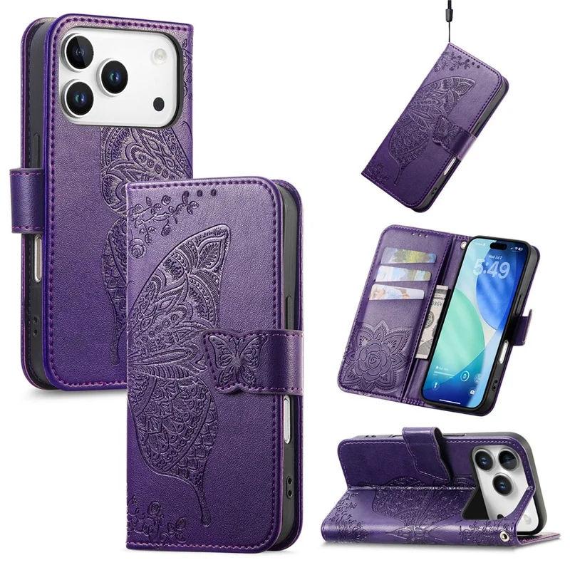 For Blackview Wave 7C Case with Strap Butterfly Pattern PU Leather Wallet Phone Cover - Dark Purple