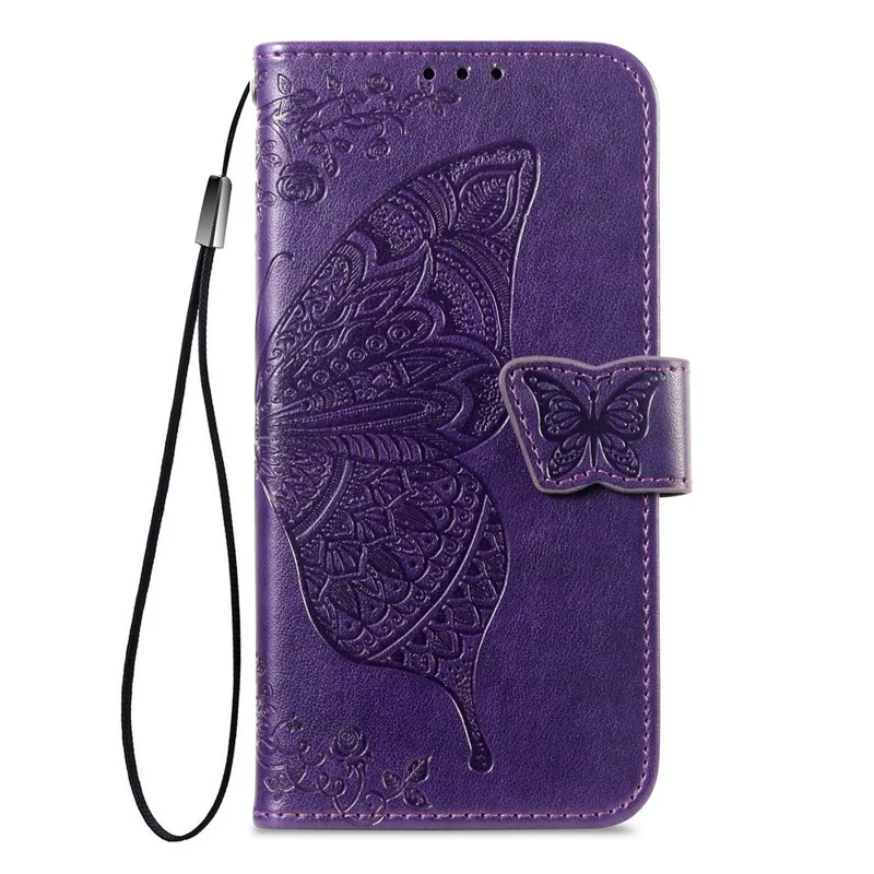 For Blackview Wave 7C Case with Strap Butterfly Pattern PU Leather Wallet Phone Cover - Dark Purple
