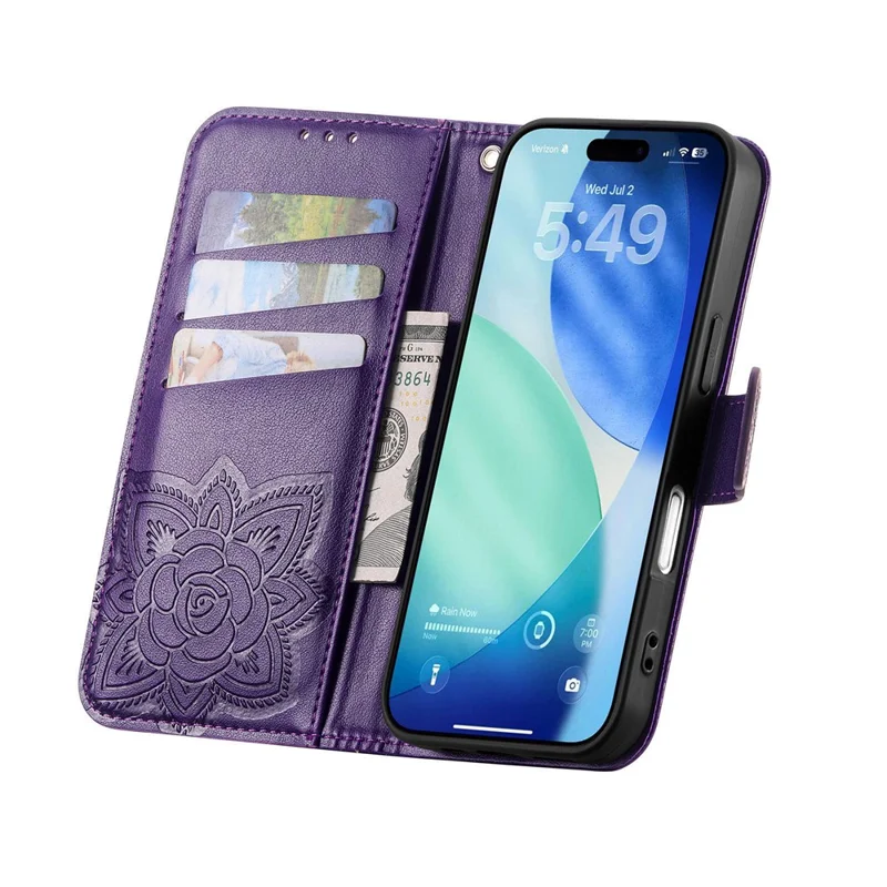 For Blackview Wave 7C Case with Strap Butterfly Pattern PU Leather Wallet Phone Cover - Dark Purple