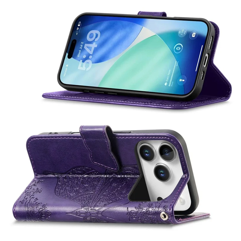For Blackview Wave 7C Case with Strap Butterfly Pattern PU Leather Wallet Phone Cover - Dark Purple