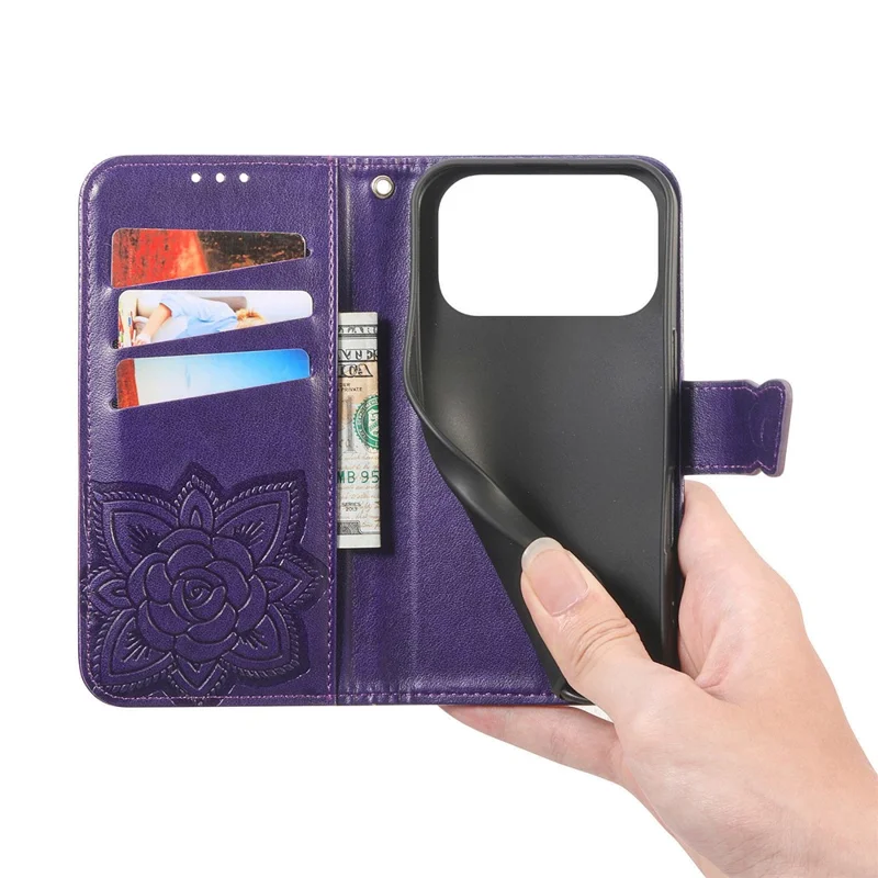 For Blackview Wave 7C Case with Strap Butterfly Pattern PU Leather Wallet Phone Cover - Dark Purple