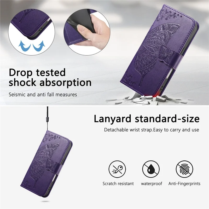 For Blackview Wave 7C Case with Strap Butterfly Pattern PU Leather Wallet Phone Cover - Dark Purple