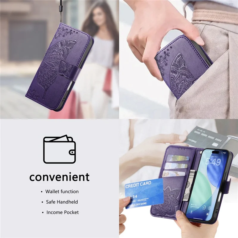 For Blackview Wave 7C Case with Strap Butterfly Pattern PU Leather Wallet Phone Cover - Dark Purple