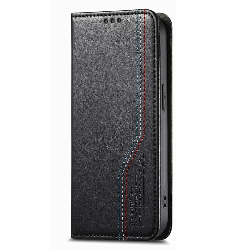 For Blackview Wave 7C Case Wallet Tri-Color Stitching Leather Phone Cover with Elastic Wristband - Black