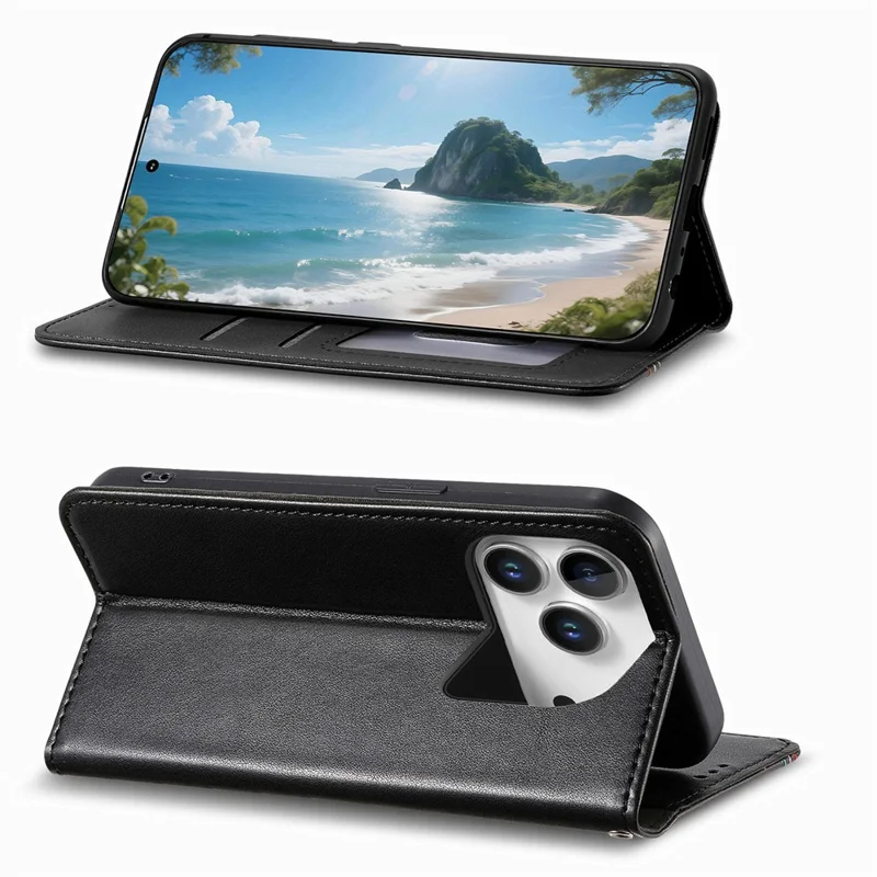 For Blackview Wave 7C Case Wallet Tri-Color Stitching Leather Phone Cover with Elastic Wristband - Black