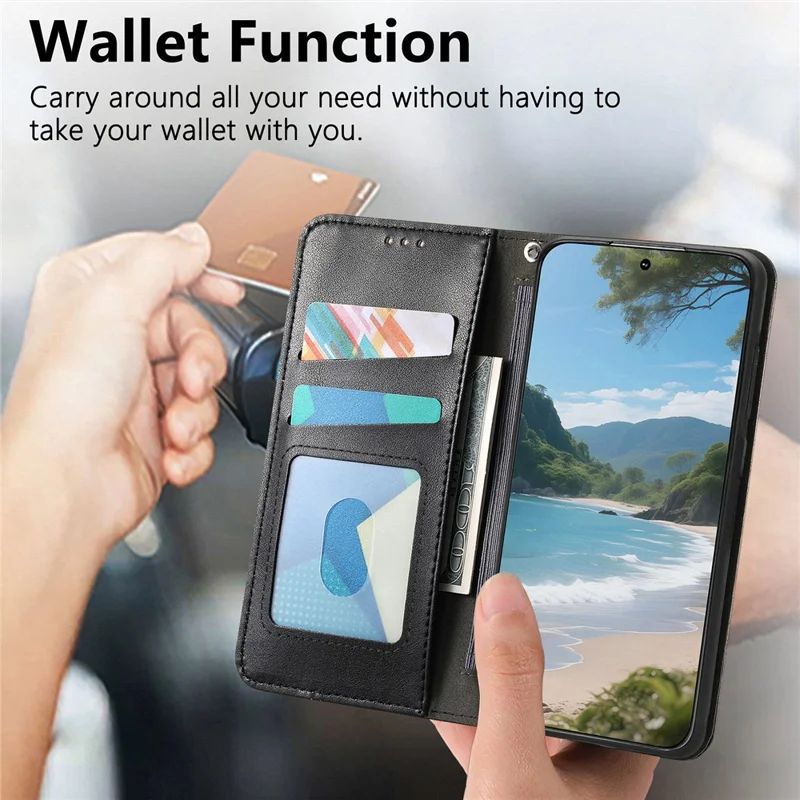 For Blackview Wave 7C Case Wallet Tri-Color Stitching Leather Phone Cover with Elastic Wristband - Black