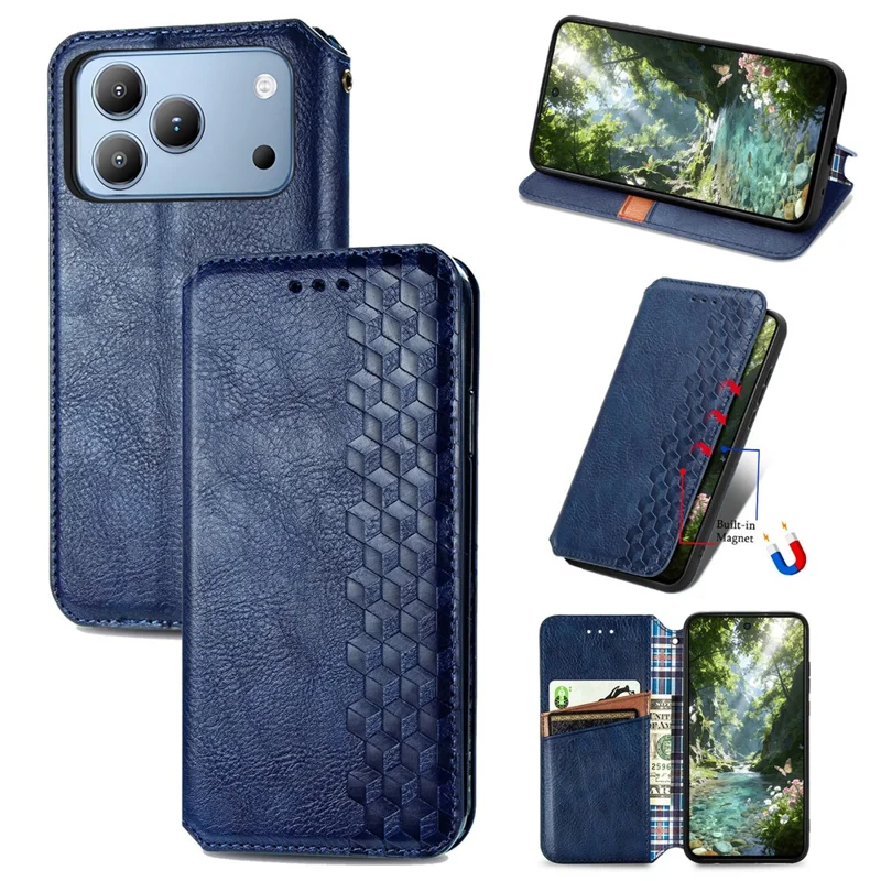 For Blackview Wave 7C Case Rhombus Imprint PU Leather Wallet Phone Cover - Blue