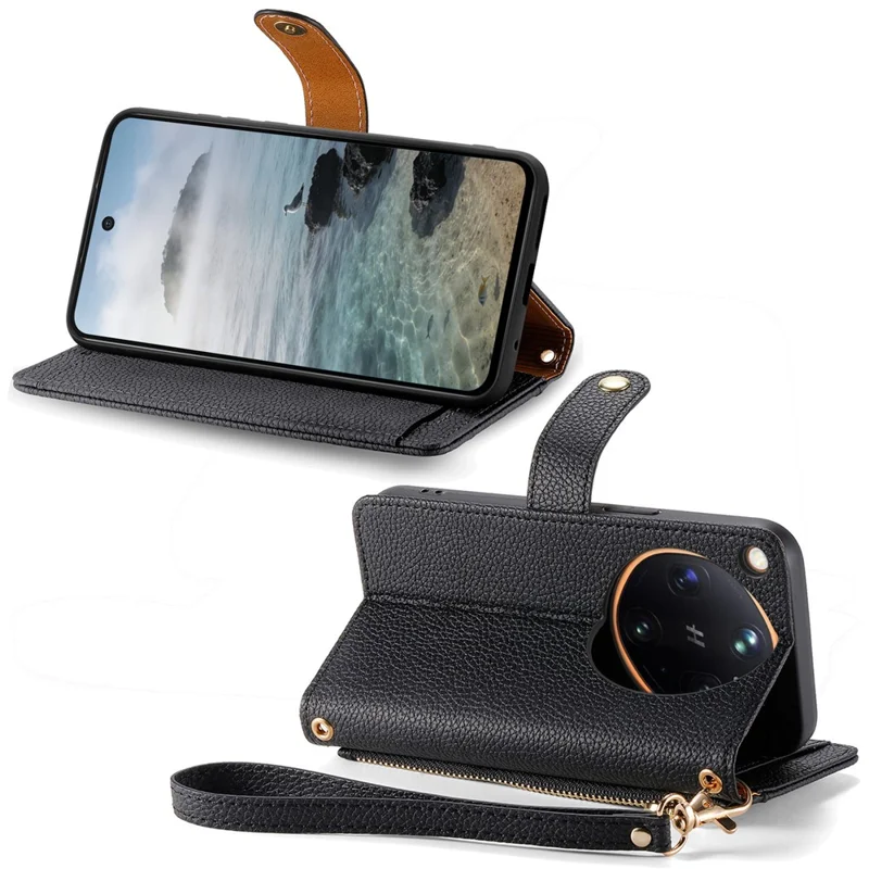 Étui pour Oppo Find X9 Ultra 5G, étui portefeuille en cuir avec pochette à fermeture éclair, protection RFID, sangle incluse - Noir