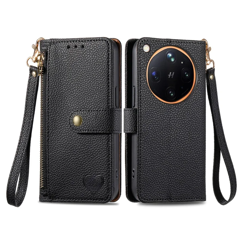 Étui pour Oppo Find X9 Ultra 5G, étui portefeuille en cuir avec pochette à fermeture éclair, protection RFID, sangle incluse - Noir