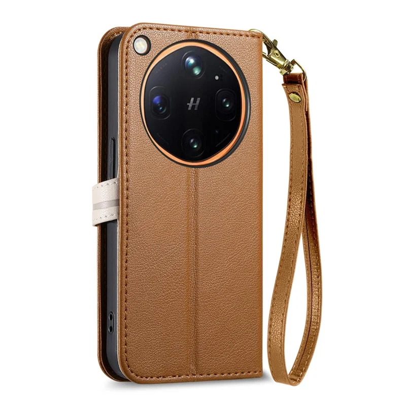 Coque avec étui support pour Oppo Find X9 Ultra 5G, housse en cuir avec fermoir magnétique en forme de feuille et dragonne amovible - Marron
