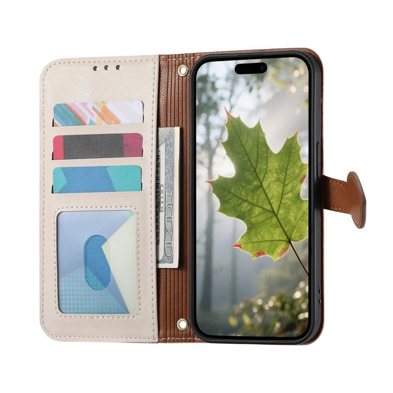 For Oppo Find X9 Ultra 5G Stand Case Leaf Shape Magnetic Clasp Leather Phone Cover with Hand Strap - Beige