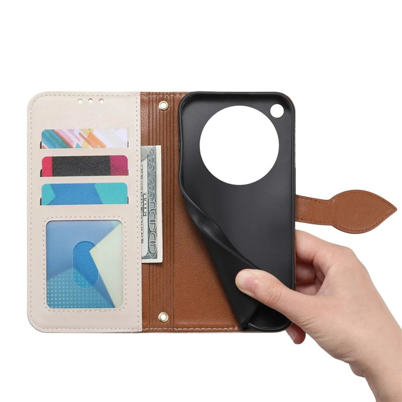 For Oppo Find X9 Ultra 5G Stand Case Leaf Shape Magnetic Clasp Leather Phone Cover with Hand Strap - Beige