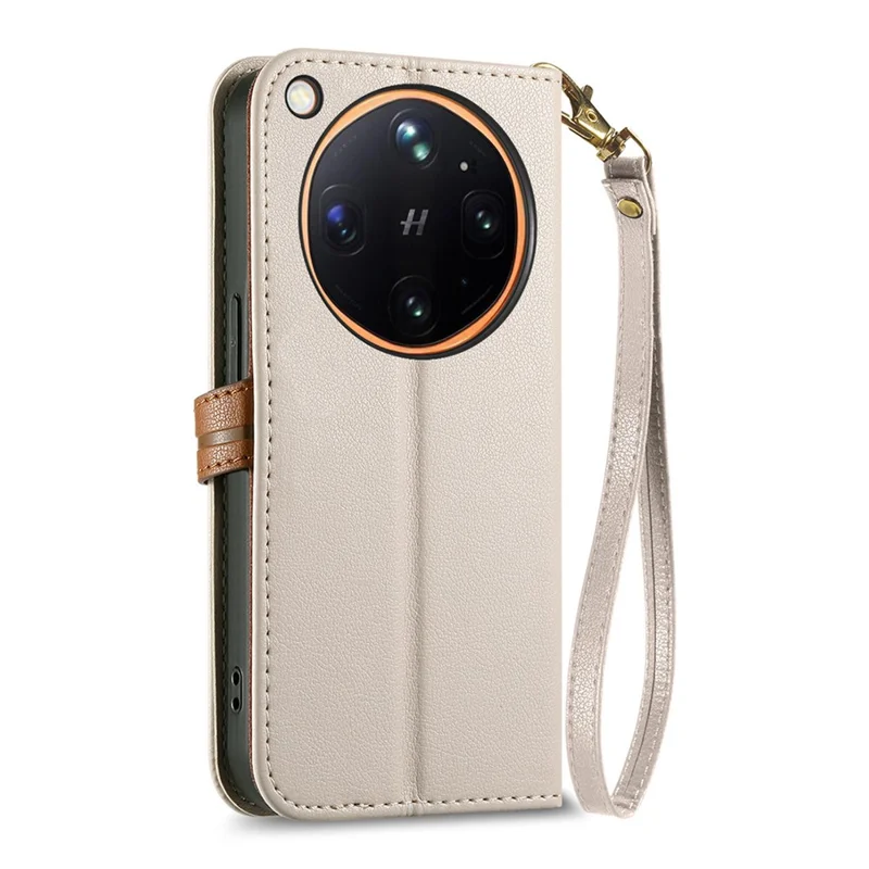 For Oppo Find X9 Ultra 5G Stand Case Leaf Shape Magnetic Clasp Leather Phone Cover with Hand Strap - Beige