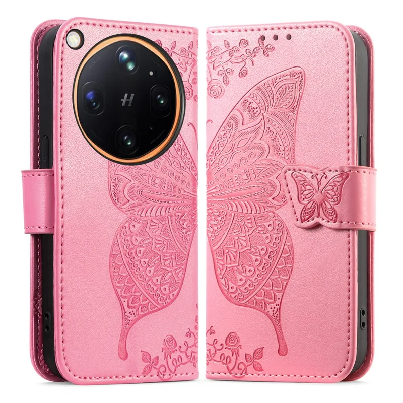 Étui pour Oppo Find X9 Ultra 5G avec dragonne, motif papillon, portefeuille en cuir PU - Rose