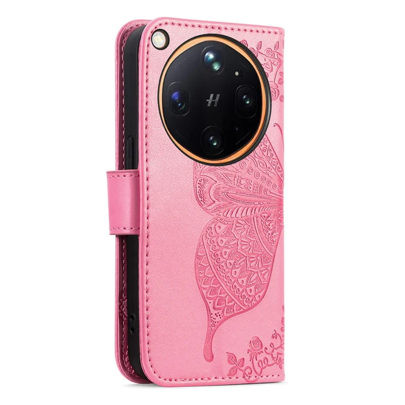 Étui pour Oppo Find X9 Ultra 5G avec dragonne, motif papillon, portefeuille en cuir PU - Rose