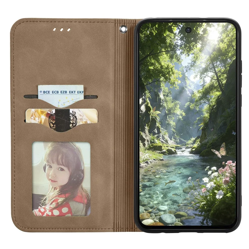 For vivo V70 FE 5G Leather Case with Card Holder Magnetic Absorption Phone Cover - Brown