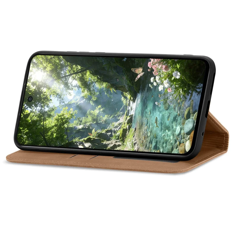 For vivo V70 FE 5G Leather Case with Card Holder Magnetic Absorption Phone Cover - Brown
