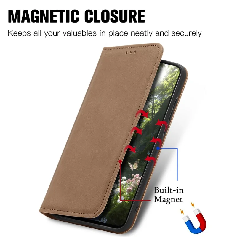 For vivo V70 FE 5G Leather Case with Card Holder Magnetic Absorption Phone Cover - Brown