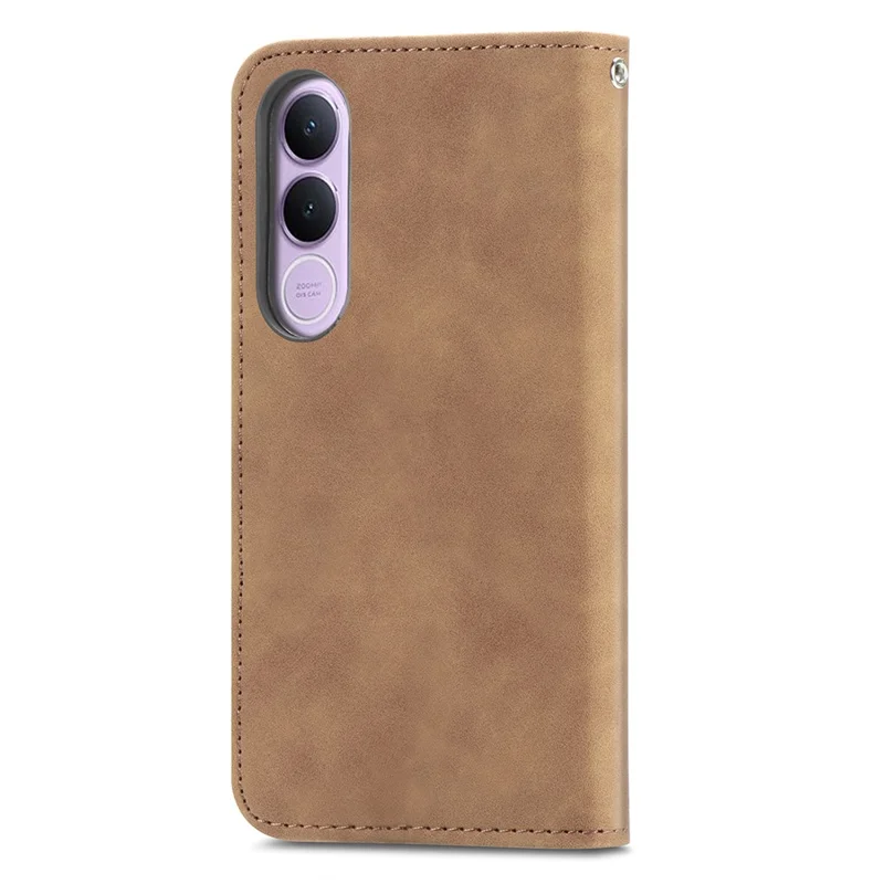 For vivo V70 FE 5G Leather Case with Card Holder Magnetic Absorption Phone Cover - Brown