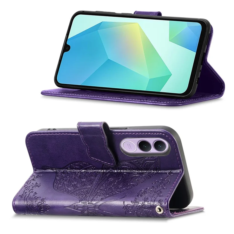 Für vivo V70 FE 5G Hülle mit Strappe Schmetterlingsmuster PU-Leder Brieftasche Handyhülle - Dunkelviolett