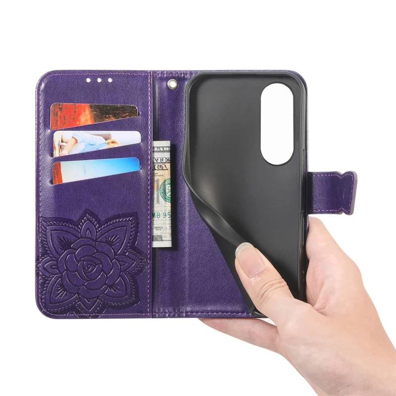 Für vivo V70 FE 5G Hülle mit Strappe Schmetterlingsmuster PU-Leder Brieftasche Handyhülle - Dunkelviolett