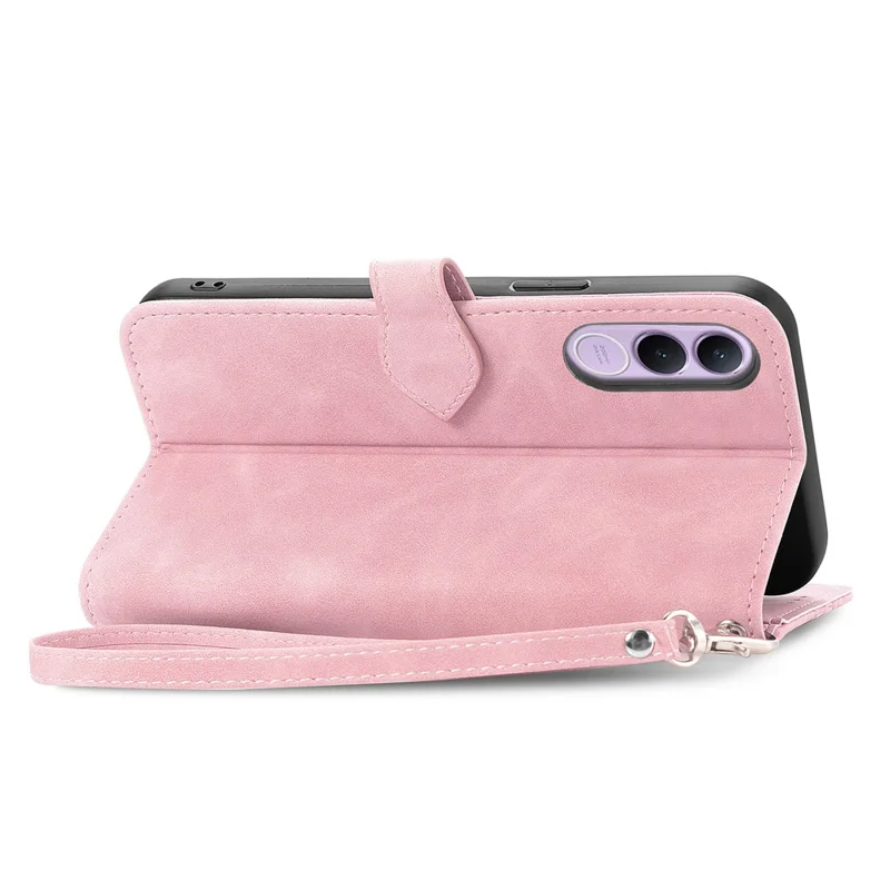 For vivo V70 FE 5G Zipper Wallet Case with Strap Flower Imprint PU Leather Phone Cover - Pink