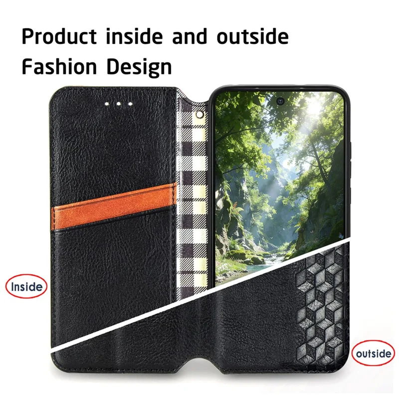 For vivo V70 FE 5G Case Rhombus Imprint PU Leather Wallet Phone Cover - Black