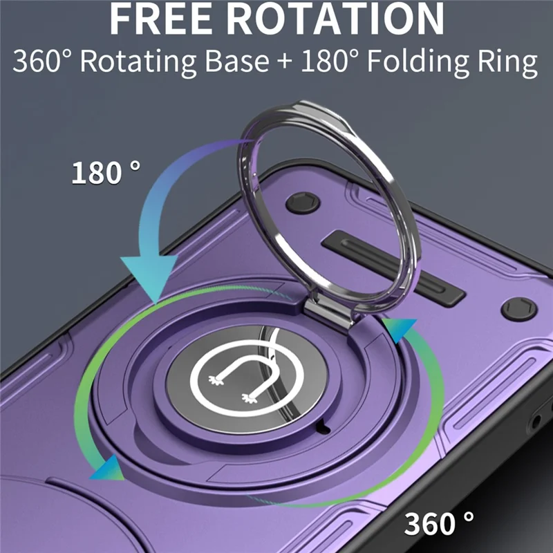 Cover per Xiaomi Redmi Note 14 Pro+ 5G con Copertura Scorrevole della Fotocamera, Anello Supporto, Custodia per Telefono in PC + TPU - Viola