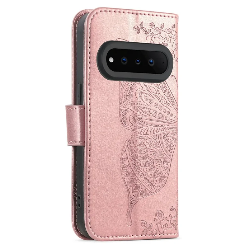 For Natural AI Phone Case with Strap Butterfly Pattern PU Leather Wallet Phone Cover - Rose Gold
