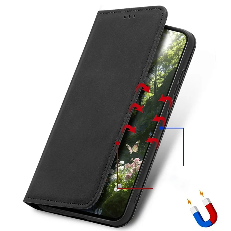 For Natural AI Phone Leather Case with Card Holder Magnetic Absorption Phone Cover - Black