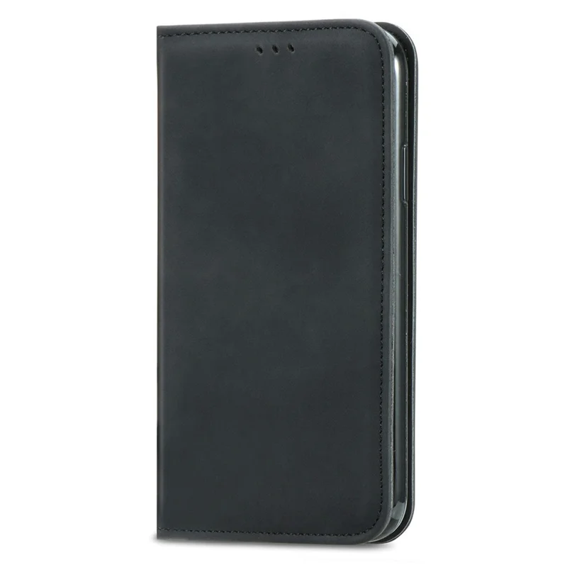 For Natural AI Phone Leather Case with Card Holder Magnetic Absorption Phone Cover - Black