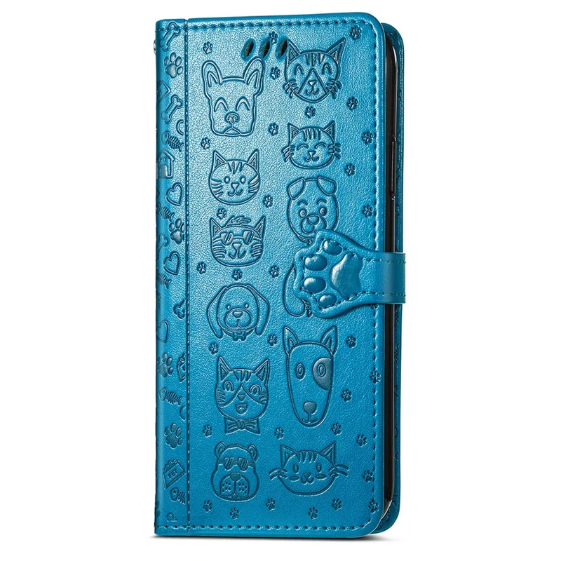 For Natural AI Phone Case Flip Wallet Leather Phone Cover with Cute Cat Dog Pattern - Blue