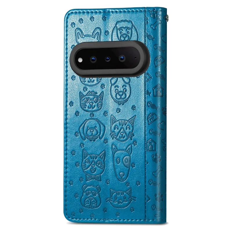 For Natural AI Phone Case Flip Wallet Leather Phone Cover with Cute Cat Dog Pattern - Blue