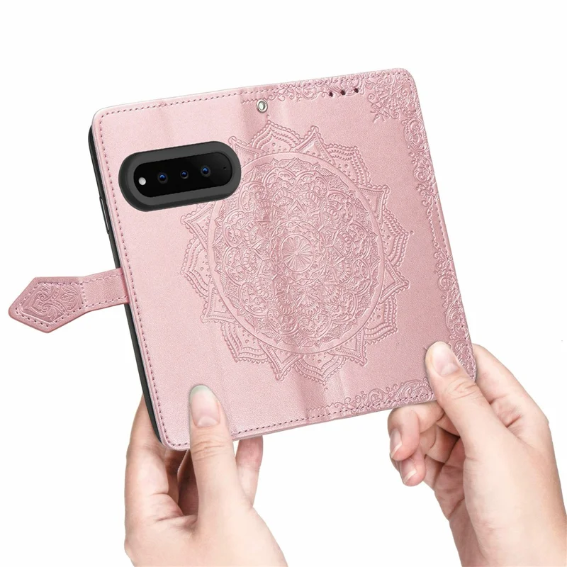 For Natural AI Phone Wallet Case Mandala Flower Leather Phone Cover Stand - Rose Gold