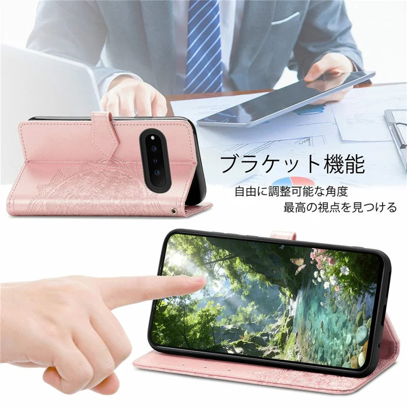 For Natural AI Phone Wallet Case Mandala Flower Leather Phone Cover Stand - Rose Gold