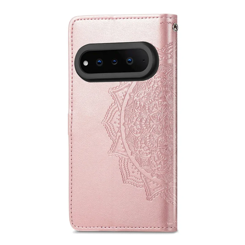 For Natural AI Phone Wallet Case Mandala Flower Leather Phone Cover Stand - Rose Gold