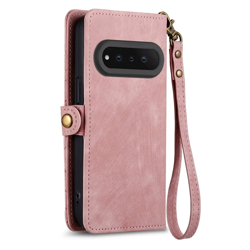 For Natural AI Phone Case Zipper Wallet Geometry Lines Leather Phone Cover with Strap - Pink