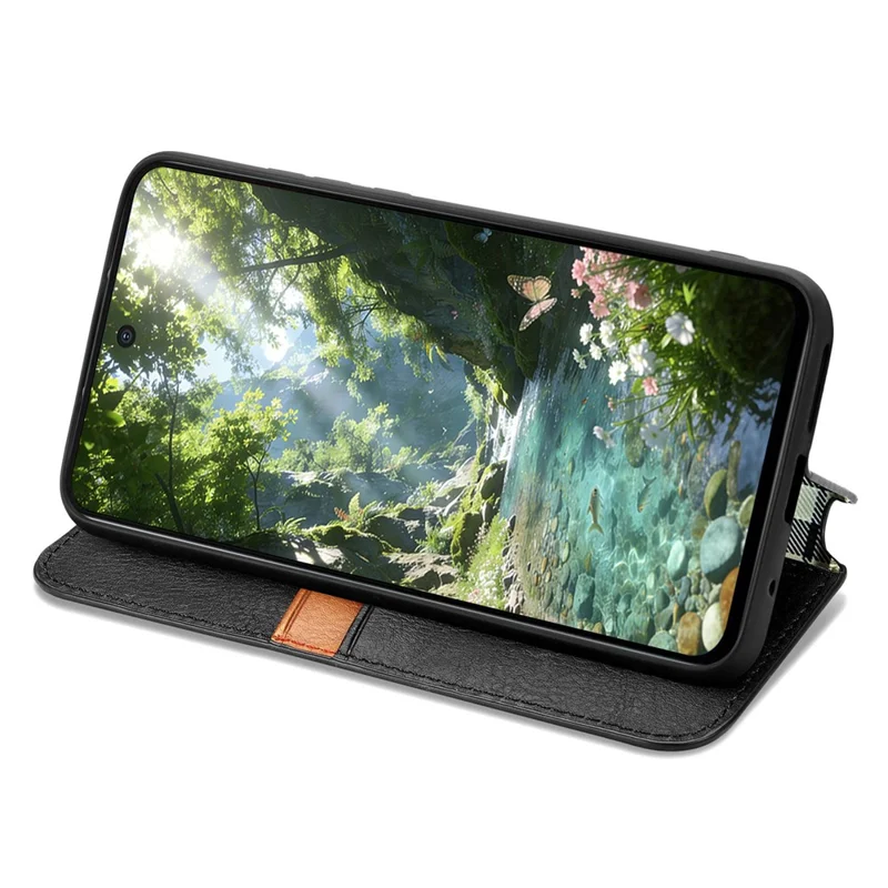 For Natural AI Phone Case Rhombus Imprint PU Leather Wallet Phone Cover - Black