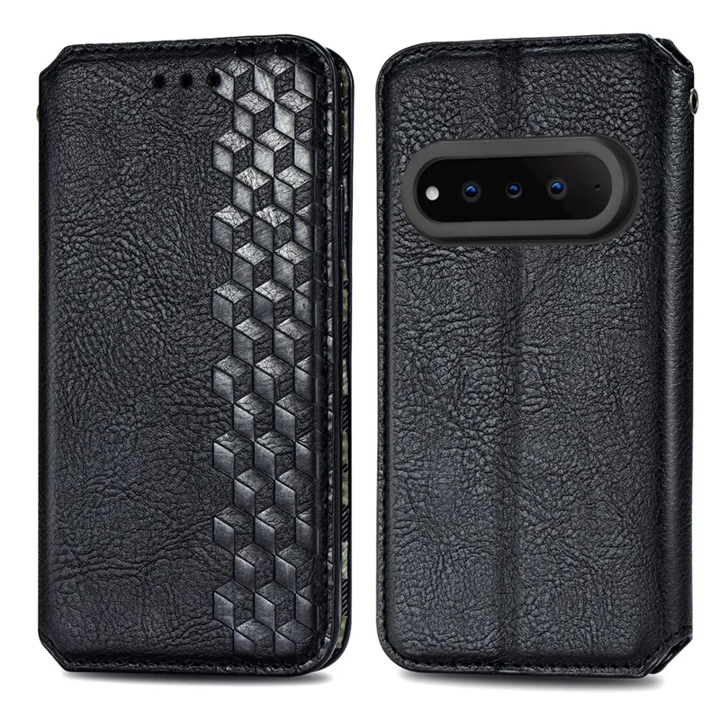 For Natural AI Phone Case Rhombus Imprint PU Leather Wallet Phone Cover - Black