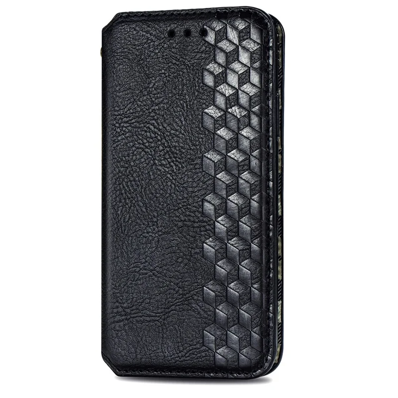 For Natural AI Phone Case Rhombus Imprint PU Leather Wallet Phone Cover - Black